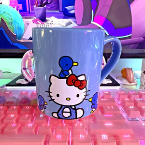 Sanrio Hello Kitty Blue Glitter Red Bow Penguins Ceramic Coffee Mug 14oz 2024